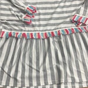 SHEIN Gray and White Striped Top with Pink and Blue Accents